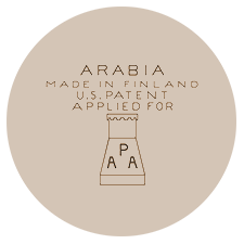 Arabian tehtaan värileima, vientileima: Made in Finland, U.S patent applied for Arabia Porsilnsfabrik Aktiebolag
