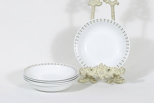 Arabia Seita lautaset, syvä, 5 kpl, suunnittelija Raija Uosikkinen, syvä, serikuva