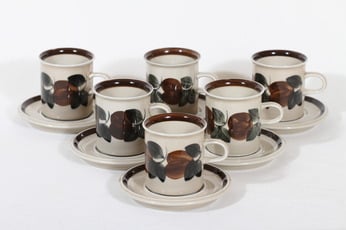 Arabia Ruija kahvikupit, käsinmaalattu, 6 kpl, suunnittelija Raija Uosikkinen, käsinmaalattu, retro