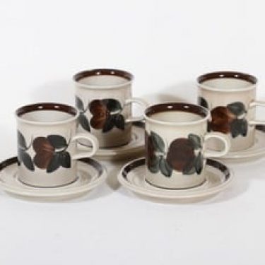Arabia Ruija kahvikupit, käsinmaalattu, 4 kpl, suunnittelija Raija Uosikkinen, käsinmaalattu, retro