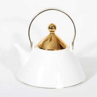 Arabia Harlekin Gold teekaadin, valkoinen, suunnittelija Inkeri Leivo,