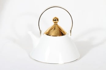 Arabia Harlekin Gold teekaadin, valkoinen, suunnittelija Inkeri Leivo,
