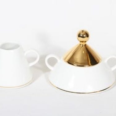 Arabia Harlekin Gold sokerikko ja kermakko, valkoinen, suunnittelija Inkeri Leivo,