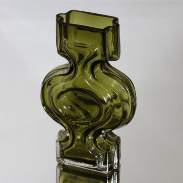 Riihimäen lasi 1310 maljakko, oliivinvihreä, suunnittelija Helena Tynell,