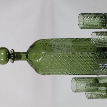 Riihimäen lasi Flindari karahvi ja lasit, oliivinvihreä, 5 kpl, suunnittelija Nanny Still, suuri