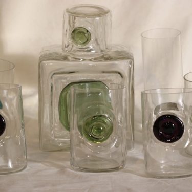 Riihimäen lasi Nappi|Tippa carafe and glasses, 5 pcs, designer Helena Tynell