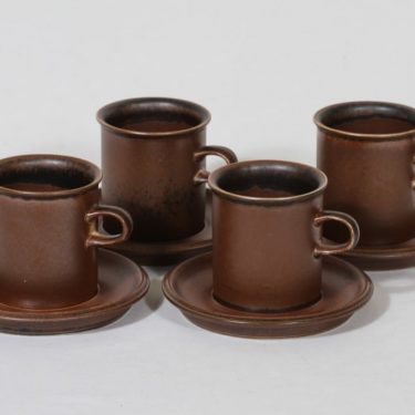 Arabia Ruska kahvikupit, ruskea, 4 kpl, suunnittelija Ulla Procope,