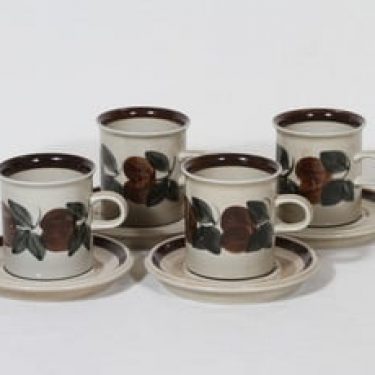 Arabia Ruija kahvikupit, käsinmaalattu, 4 kpl, suunnittelija Raija Uosikkinen, käsinmaalattu