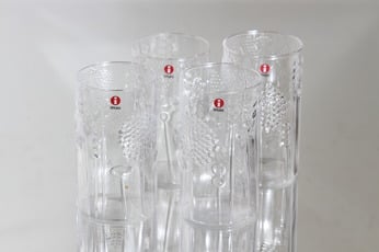 Nuutajärvi Flora lasit, kirkas, 4 kpl, suunnittelija Oiva Toikka, 30 cl