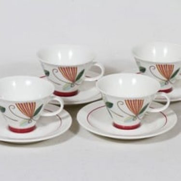 Arabia Harlekin mokkakupit, Carneval, 4 kpl, suunnittelija Inkeri Leivo, Carneval, serikuva