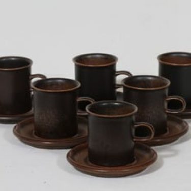 Arabia Ruska kahvikupit, ruskea, 6 kpl, suunnittelija Ulla Procope,