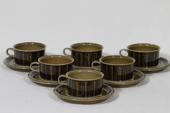 Arabia Kosmos teekupit, 6 kpl, suunnittelija Gunvor Olin-Grönqvist, puhalluskoriste