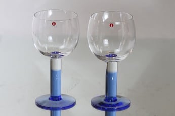 Iittala Mondo lasit, sininen, 2 kpl, suunnittelija Kerttu Nurminen, suuri