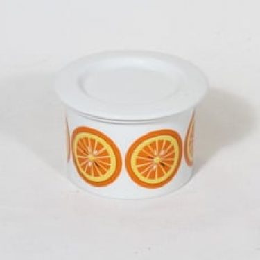 Arabia Pomona purnukka, appelsiini, suunnittelija Raija Uosikkinen, appelsiini, pieni, serikuva, retro