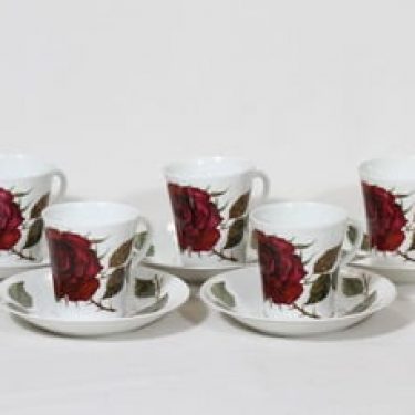 Arabia Ruusu kahvikupit, 5 kpl, suunnittelija Anneli Qveflander, serikuva