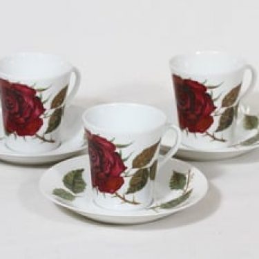 Arabia Ruusu kahvikupit, 3 kpl, suunnittelija Anneli Qveflander, serikuva