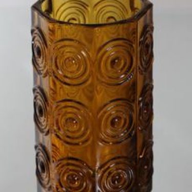 Riihimäen lasi Rengas maljakko, amber, suunnittelija Tamara Aladin, massiivinen, retro