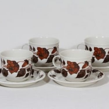 Arabia Tea for two teekupit, ruskea, 4 kpl, suunnittelija Gunvor Olin-Grönqvist, serikuva