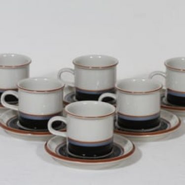 Arabia Taika kahvikupit, 6 kpl, suunnittelija Inkeri Seppälä, raitakoriste