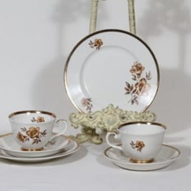 Arabia Myrna kahvikupit ja lautaset, 2 kpl, suunnittelija Olga Osol, serikuva