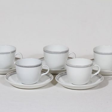 Arabia Platina kahvikupit, 5 kpl, suunnittelija Raija Uosikkinen, raitakoriste