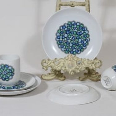 Arabia Marina kahvikupit ja lautaset, 2 kpl, suunnittelija Anja Jaatinen, serikuva, retro