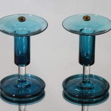 Riihimäen lasi Harlekiini kynttilänjalat, sininen, 2 kpl, suunnittelija Nanny Still, pieni