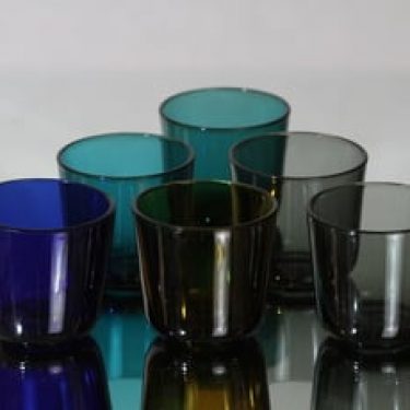 Nuutajärvi 5023 lasit, eri värejä, 6 kpl, suunnittelija Kaj Franck,