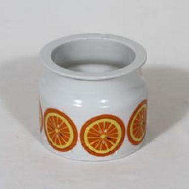 Arabia Pomona purnukka, appelsiini, suunnittelija Raija Uosikkinen, appelsiini, serikuva, suuri, retro