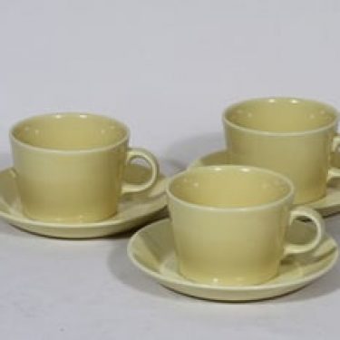 Arabia Kilta kahvikupit, keltainen lasite, 3 kpl, suunnittelija Kaj Franck,