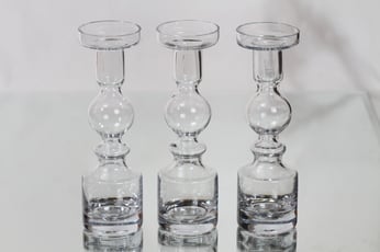 Riihimäen lasi Pompadour kynttilänjalat, kirkas, 3 kpl, suunnittelija Nanny Still,