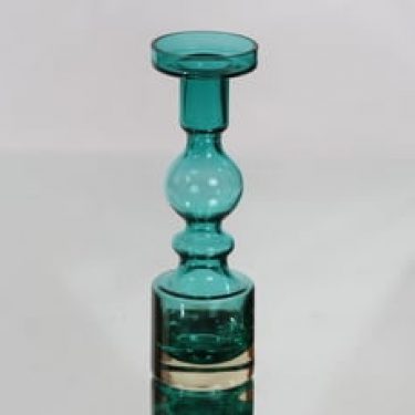 Riihimäen lasi Pompadour kynttilänjalka, turkoosi, suunnittelija Nanny Still,