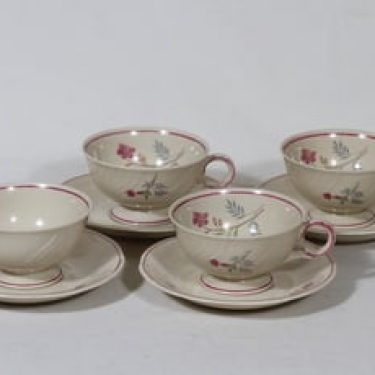 Arabia kukkakuvio kahvikupit, 4 kpl, suunnittelija , siirtokuva