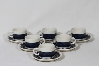 Arabia Kasino kahvikupit, sinivalkoinen, 6 kpl, suunnittelija Göran Bäck,