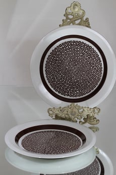 Arabia Faenza lautaset, ruskeakukka, 2 kpl, suunnittelija Inkeri Leivo, ruskeakukka, matala, serikuva, retro