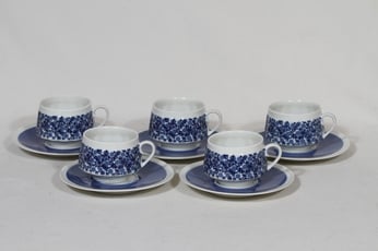 Arabia Doria kahvikupit, sininen, 5 kpl, suunnittelija Raija Uosikkinen, serikuva