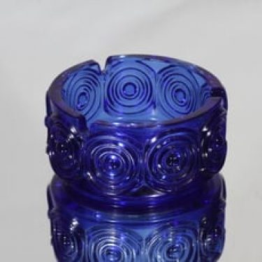 Riihimäen lasi Rengas tuhka-astia, sininen, suunnittelija Tamara Aladin, retro