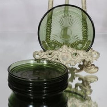 Riihimäen lasi Barokki lautaset, vihreä, 6 kpl, suunnittelija Erkkitapio Siiroinen, pieni