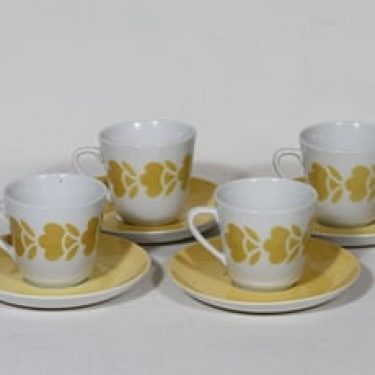 Arabia retrokuvio kahvikupit, keltainen, 4 kpl, suunnittelija , puhalluskoriste, retro
