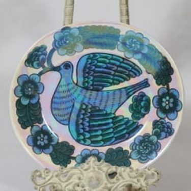 Arabia BK lautanen, signeerattu, suunnittelija Birger Kaipiainen, signeerattu, lysterilasite, serikuva, lintuaihe