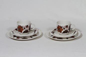 Arabia Cafe kahvikupit ja lautaset, 2 kpl, suunnittelija Gunvor Olin-Grönqvist, serikuva, kukka-aihe