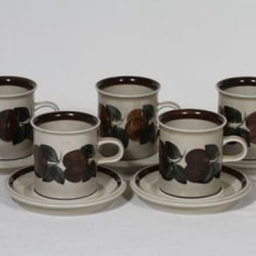 Arabia Ruija kahvikupit, käsinmaalattu, 5 kpl, suunnittelija Raija Uosikkinen, käsinmaalattu, kukka-aihe