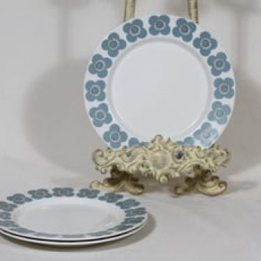 Arabia Veera lautaset, siniharmaa, 3 kpl, suunnittelija Esteri Tomula, serikuva, pieni, retro