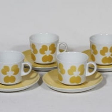 Arabia nimetön koriste kahvikupit, keltainen, 4 kpl, suunnittelija , puhalluskoriste, retro