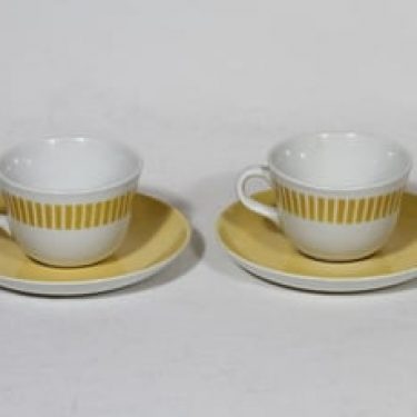Arabia Kaide kahvikupit, keltainen, 2 kpl, suunnittelija Raija Uosikkinen, puhalluskoriste