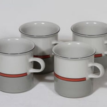 Arabia Aslak kaakaokupit, 4 kpl, suunnittelija Raija Uosikkinen, raitakoriste