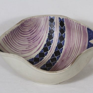 Kupittaan savi bowl, hand-painted, designer Linnea Lehtonen, signed, funktionalism