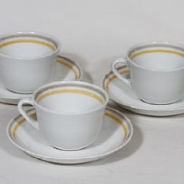 Arabia Leena kahvikupit, 3 kpl, suunnittelija Olga Osol, raitakoriste