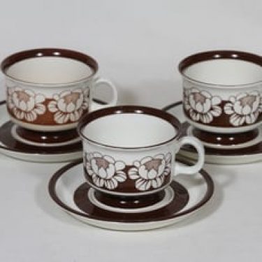 Arabia Katrilli kahvikupit, ruskea, 3 kpl, suunnittelija Esteri Tomula, serikuva