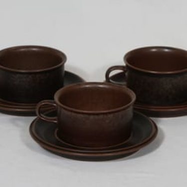 Arabia Ruska teekupit, ruskea lasite, 3 kpl, suunnittelija Ulla Procope,